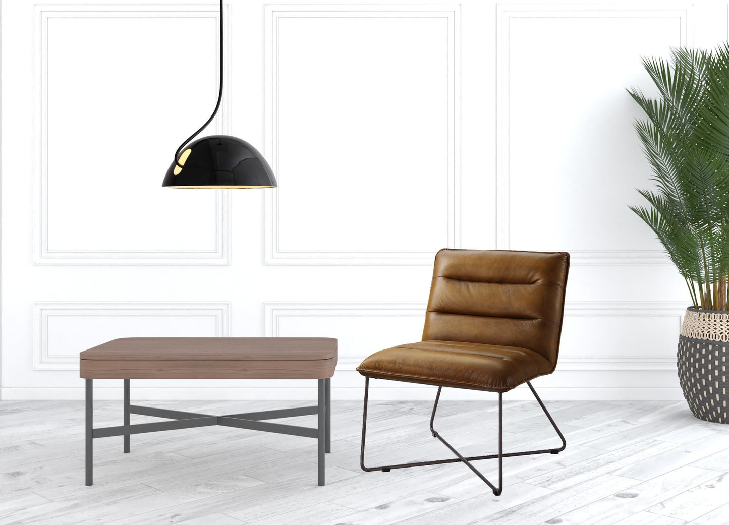 26" Saddle Brown Top Grain Leather And Brown Solid Color Slipper Chair By Homeroots | Armchairs | Modishstore - 5