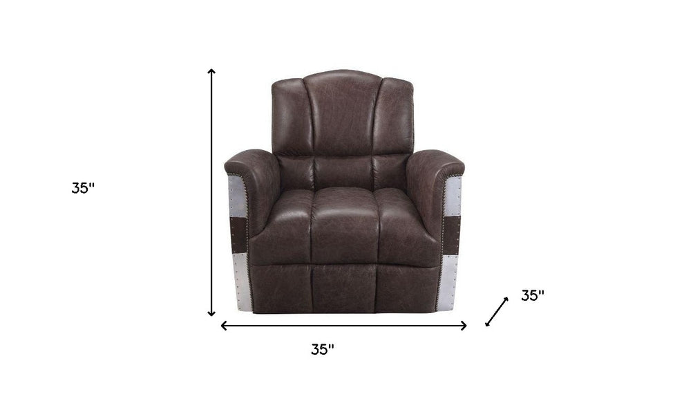 35" Retro Brown Top Grain Leather And Steel Patchwork Club Chair By Homeroots | Armchairs | Modishstore - 5
