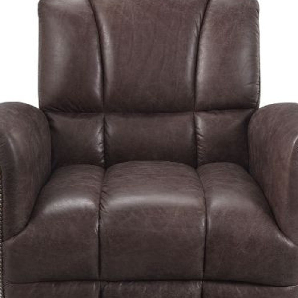 35" Retro Brown Top Grain Leather And Steel Patchwork Club Chair By Homeroots | Armchairs | Modishstore - 3