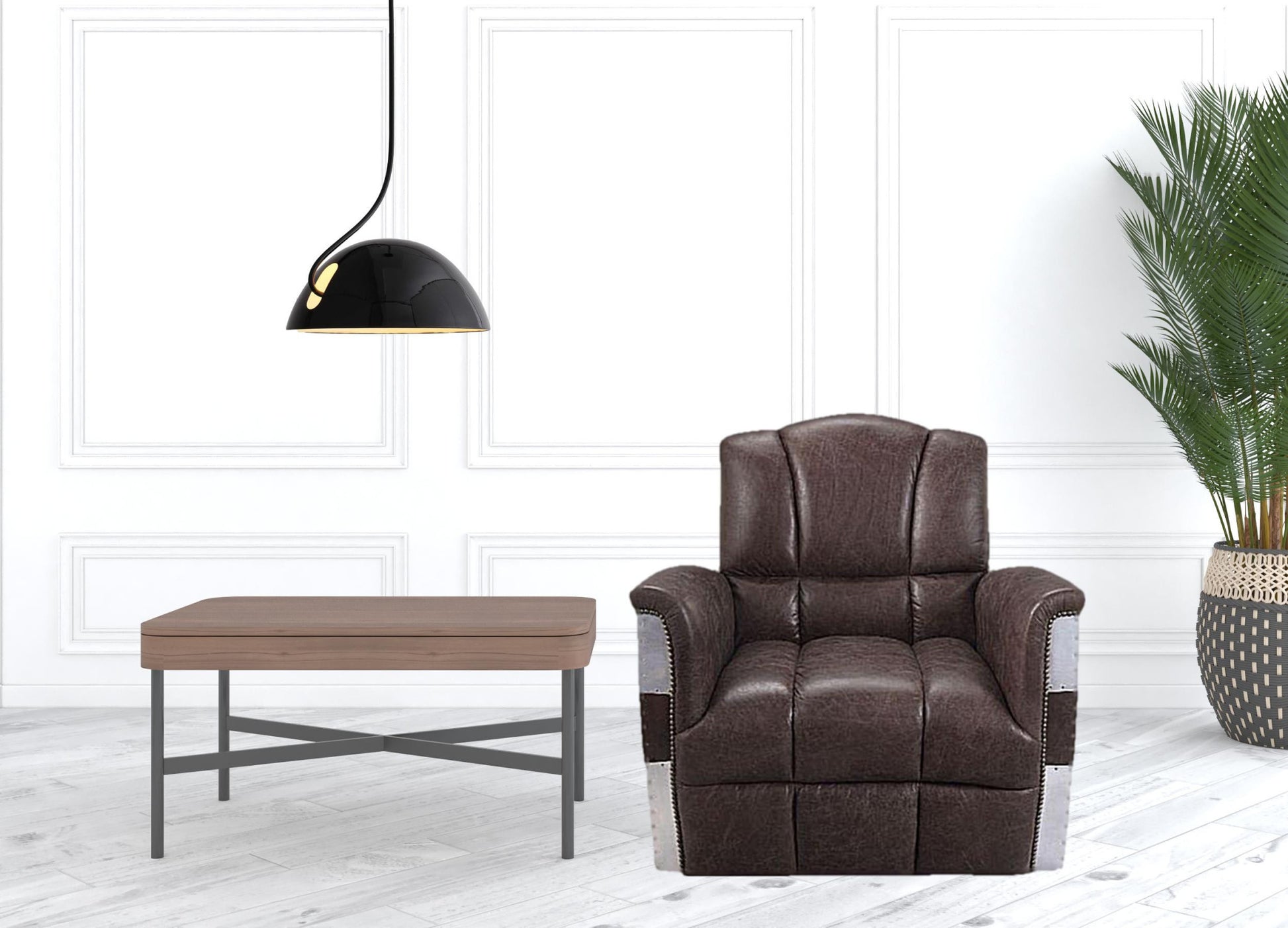 35" Retro Brown Top Grain Leather And Steel Patchwork Club Chair By Homeroots | Armchairs | Modishstore - 2