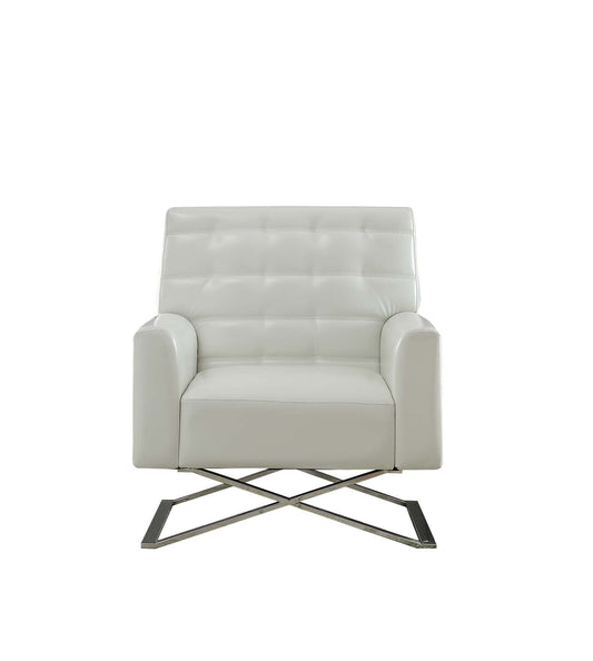 34" White Faux Leather And Steel Solid Color Club Chair By Homeroots