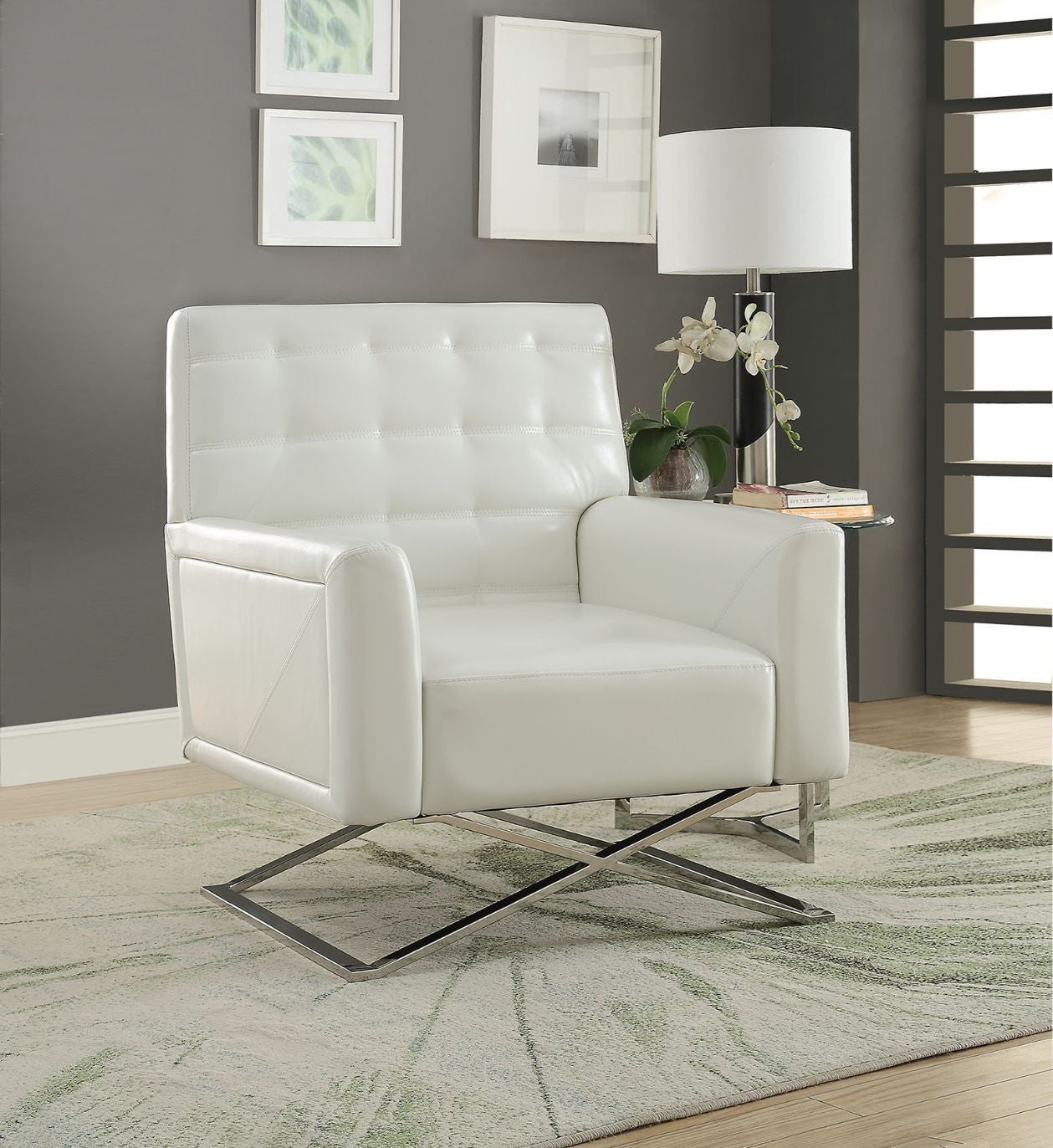 34" White Faux Leather And Steel Solid Color Club Chair By Homeroots | Armchairs | Modishstore - 6