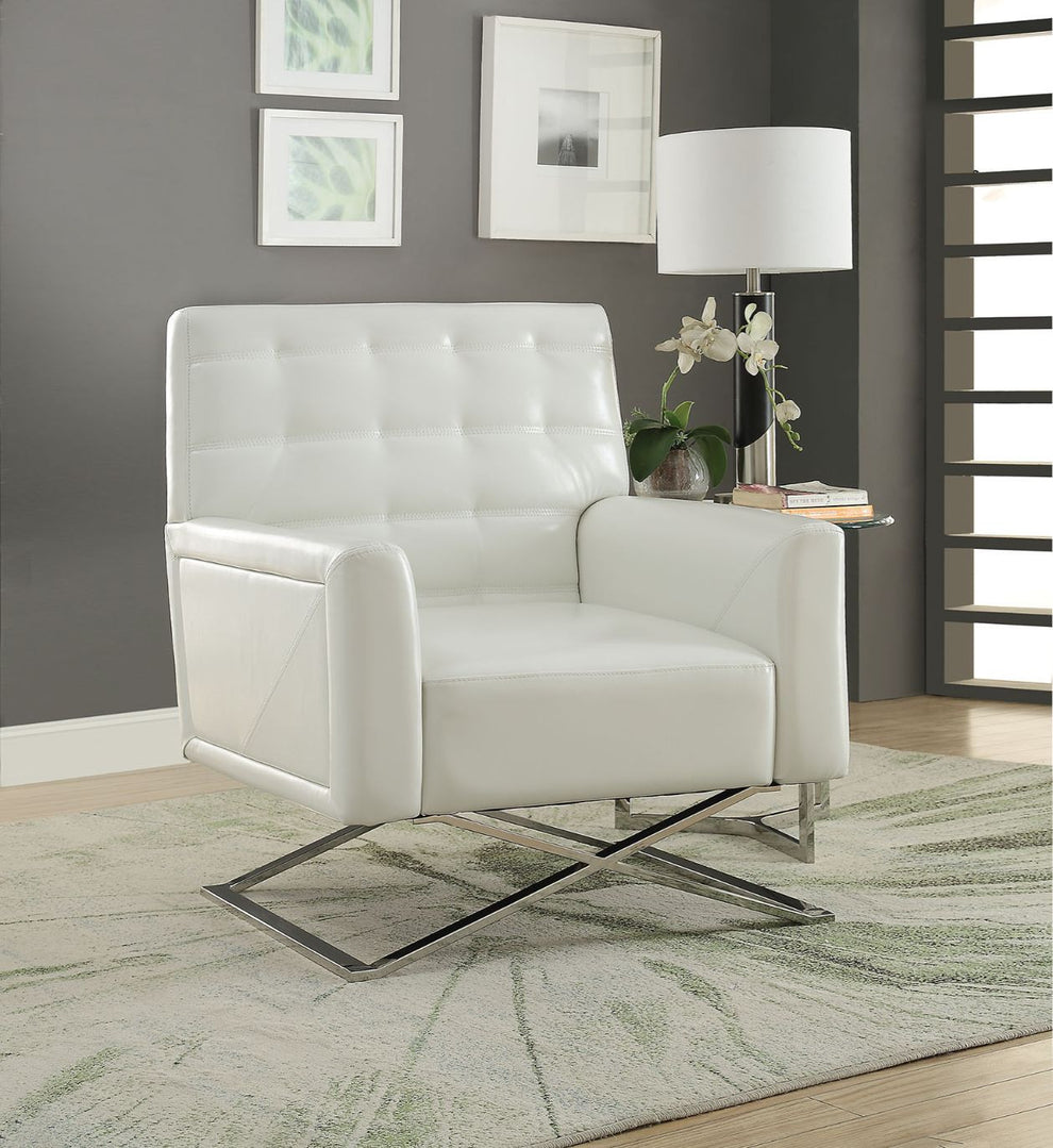 34" White Faux Leather And Steel Solid Color Club Chair By Homeroots | Armchairs | Modishstore - 6