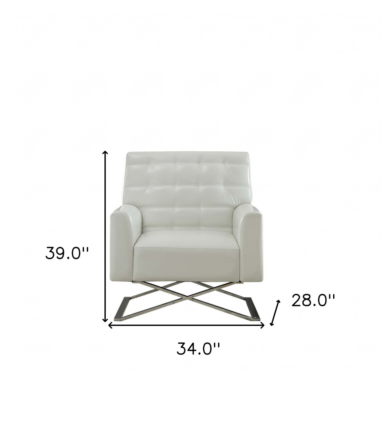 34" White Faux Leather And Steel Solid Color Club Chair By Homeroots | Armchairs | Modishstore - 7