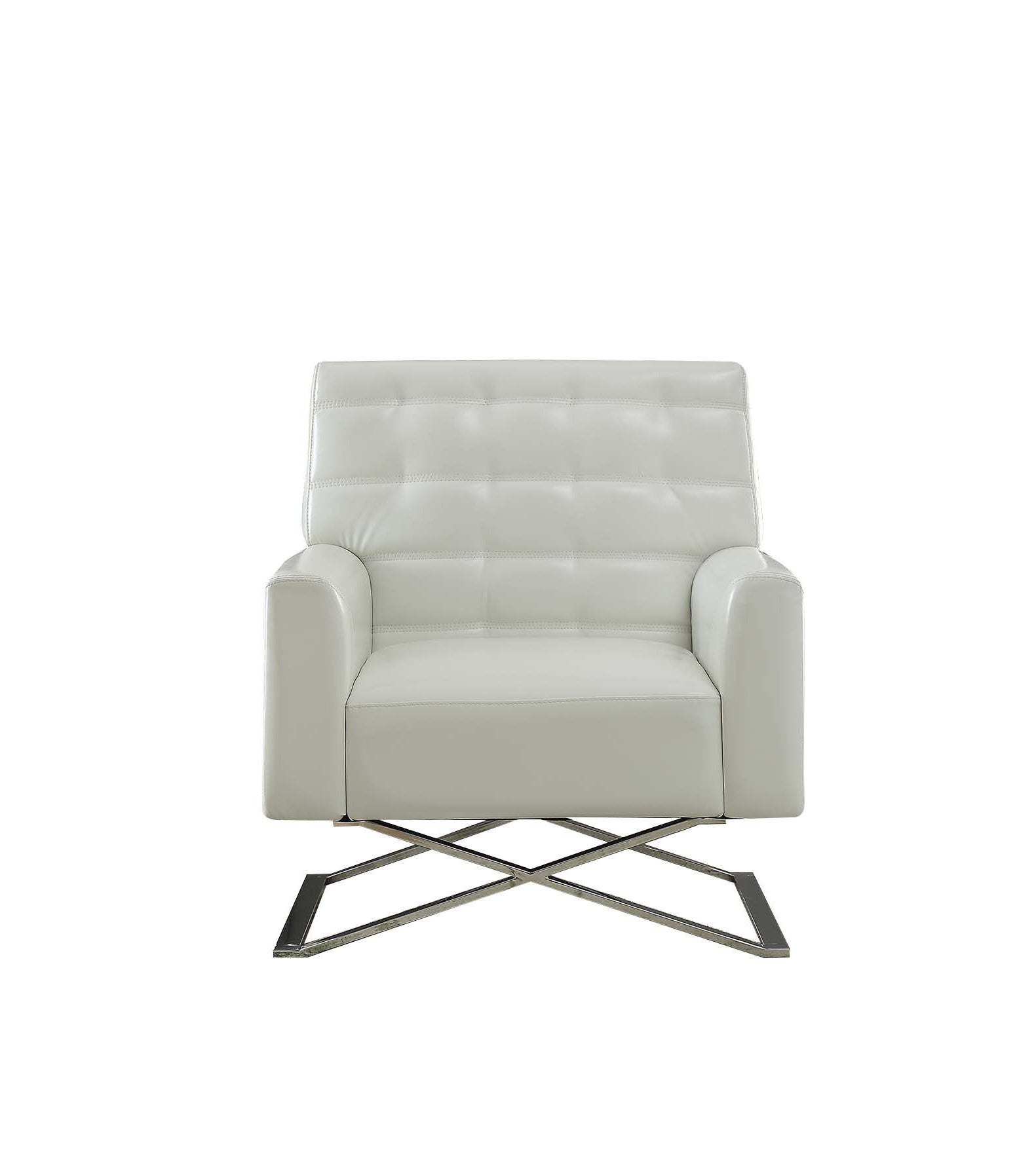 34" White Faux Leather And Steel Solid Color Club Chair By Homeroots | Armchairs | Modishstore - 3