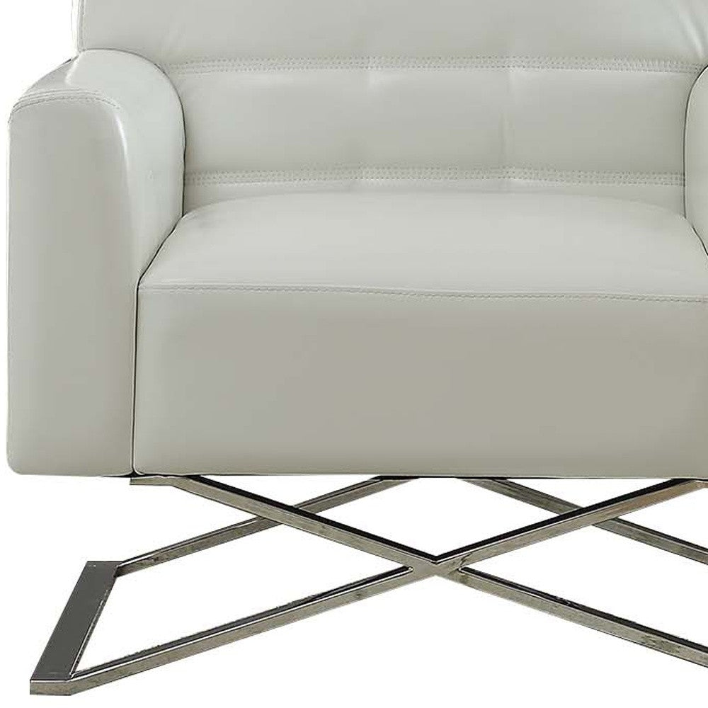 34" White Faux Leather And Steel Solid Color Club Chair By Homeroots | Armchairs | Modishstore - 4