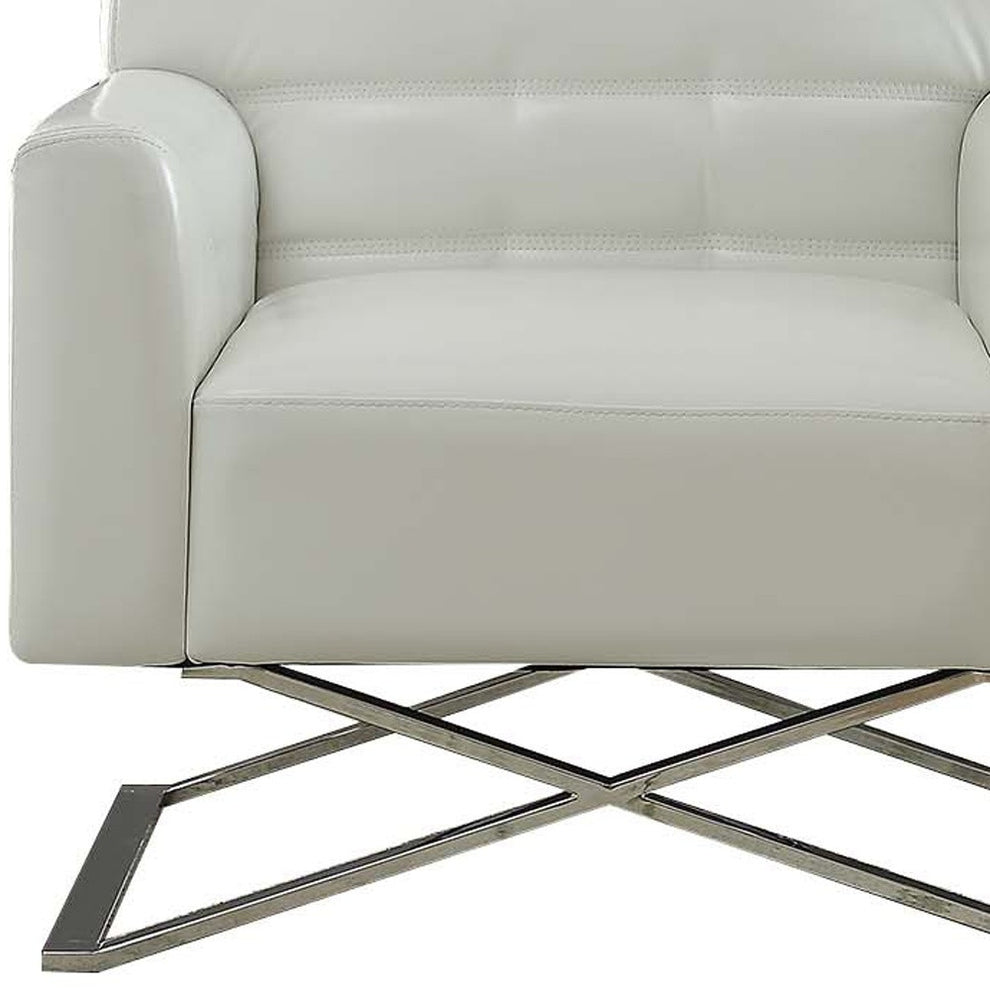 34" White Faux Leather And Steel Solid Color Club Chair By Homeroots | Armchairs | Modishstore - 4