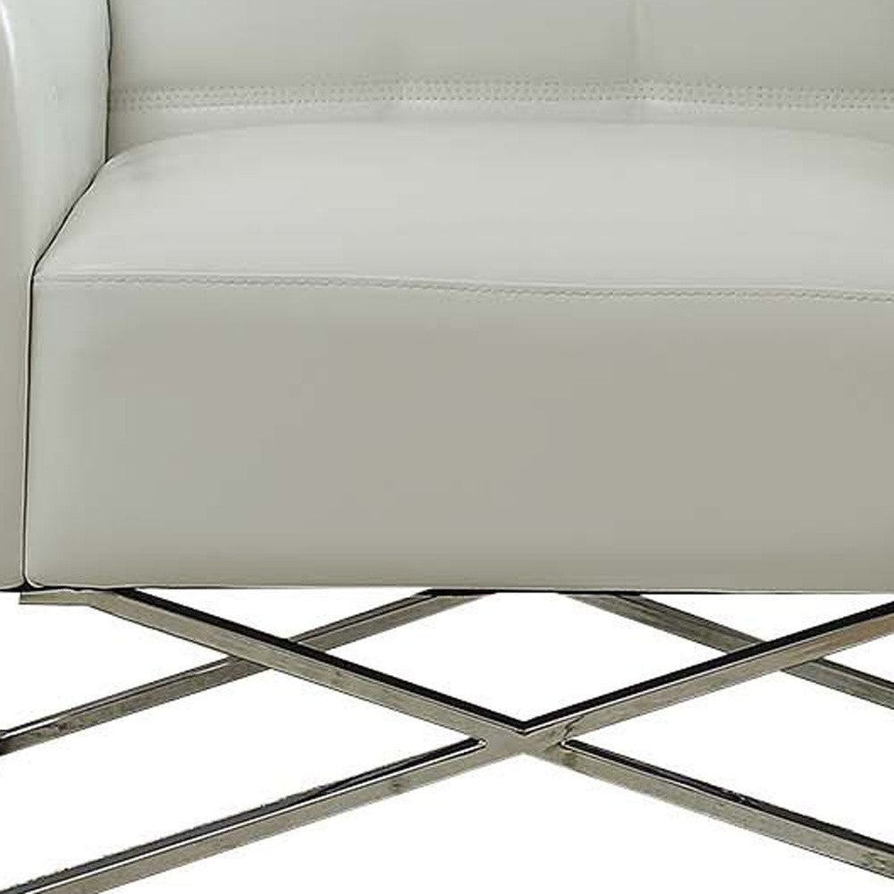 34" White Faux Leather And Steel Solid Color Club Chair By Homeroots | Armchairs | Modishstore - 5