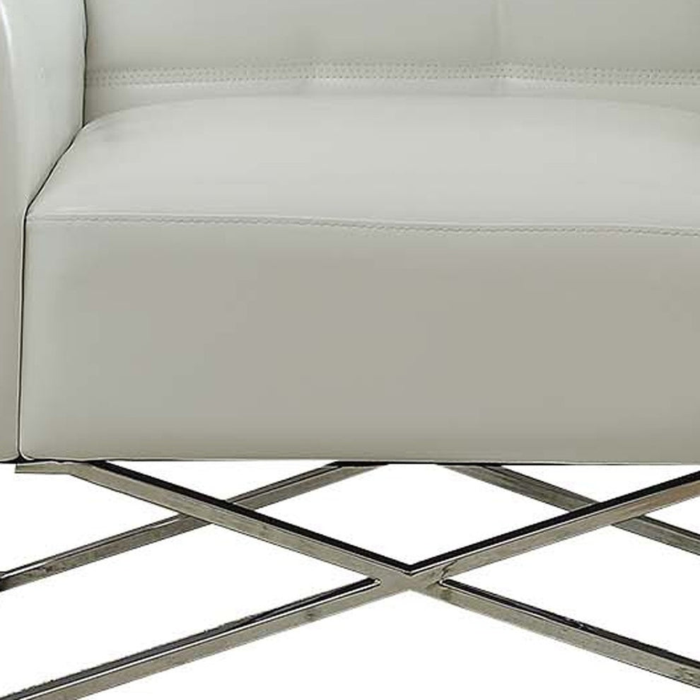 34" White Faux Leather And Steel Solid Color Club Chair By Homeroots | Armchairs | Modishstore - 5