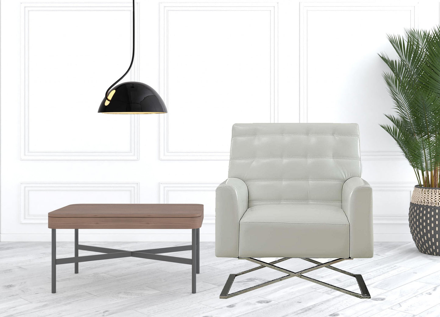 34" White Faux Leather And Steel Solid Color Club Chair By Homeroots | Armchairs | Modishstore - 2