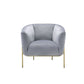 30" Gray Velvet And Gold Solid Color Barrel Chair By Homeroots | Armchairs | Modishstore