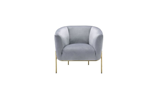 30" Gray Velvet And Gold Solid Color Barrel Chair By Homeroots