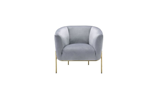 30" Gray Velvet And Gold Solid Color Barrel Chair By Homeroots | Armchairs | Modishstore