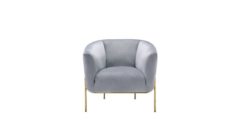 30" Gray Velvet And Gold Solid Color Barrel Chair By Homeroots | Armchairs | Modishstore