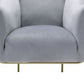 30" Gray Velvet And Gold Solid Color Barrel Chair By Homeroots | Armchairs | Modishstore - 3