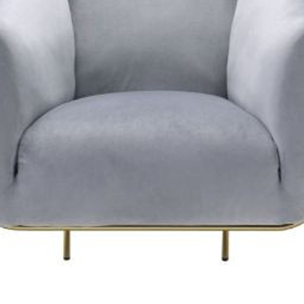 30" Gray Velvet And Gold Solid Color Barrel Chair By Homeroots | Armchairs | Modishstore - 3