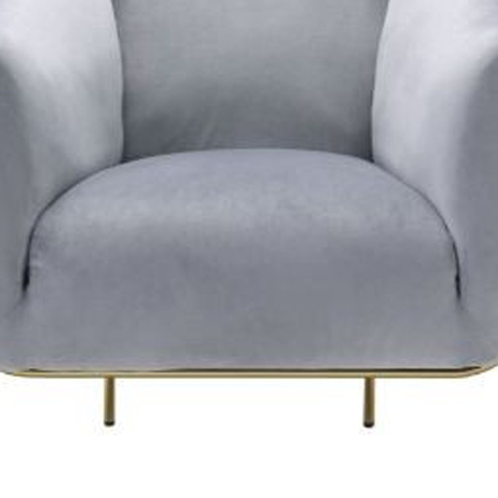 30" Gray Velvet And Gold Solid Color Barrel Chair By Homeroots | Armchairs | Modishstore - 3