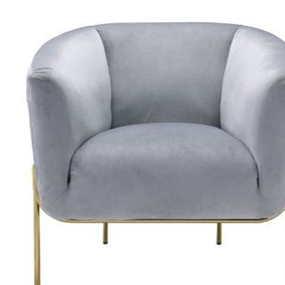 30" Gray Velvet And Gold Solid Color Barrel Chair By Homeroots | Armchairs | Modishstore - 4