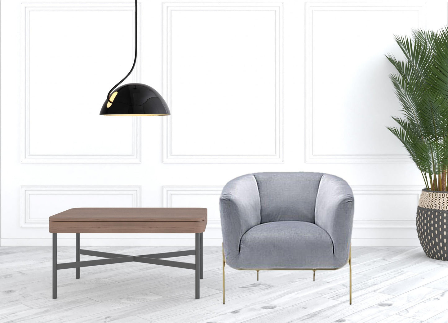 30" Gray Velvet And Gold Solid Color Barrel Chair By Homeroots | Armchairs | Modishstore - 2