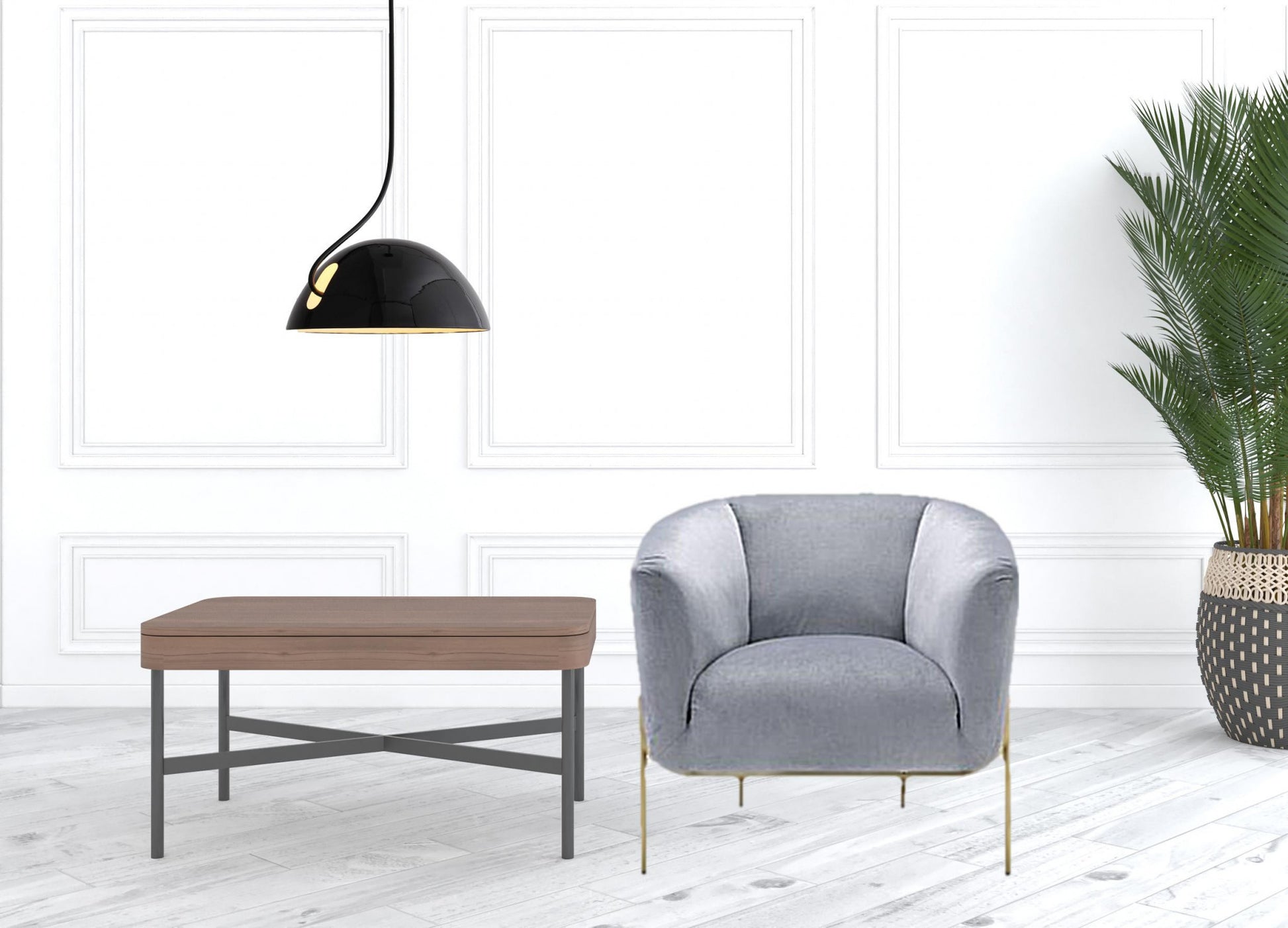 30" Gray Velvet And Gold Solid Color Barrel Chair By Homeroots | Armchairs | Modishstore - 2