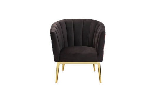 31" Black Velvet And Gold Striped Barrel Chair By Homeroots | Armchairs | Modishstore