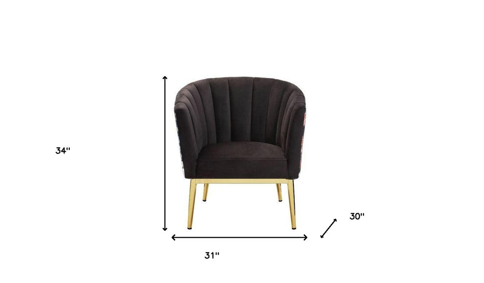 31" Black Velvet And Gold Striped Barrel Chair By Homeroots | Armchairs | Modishstore - 5