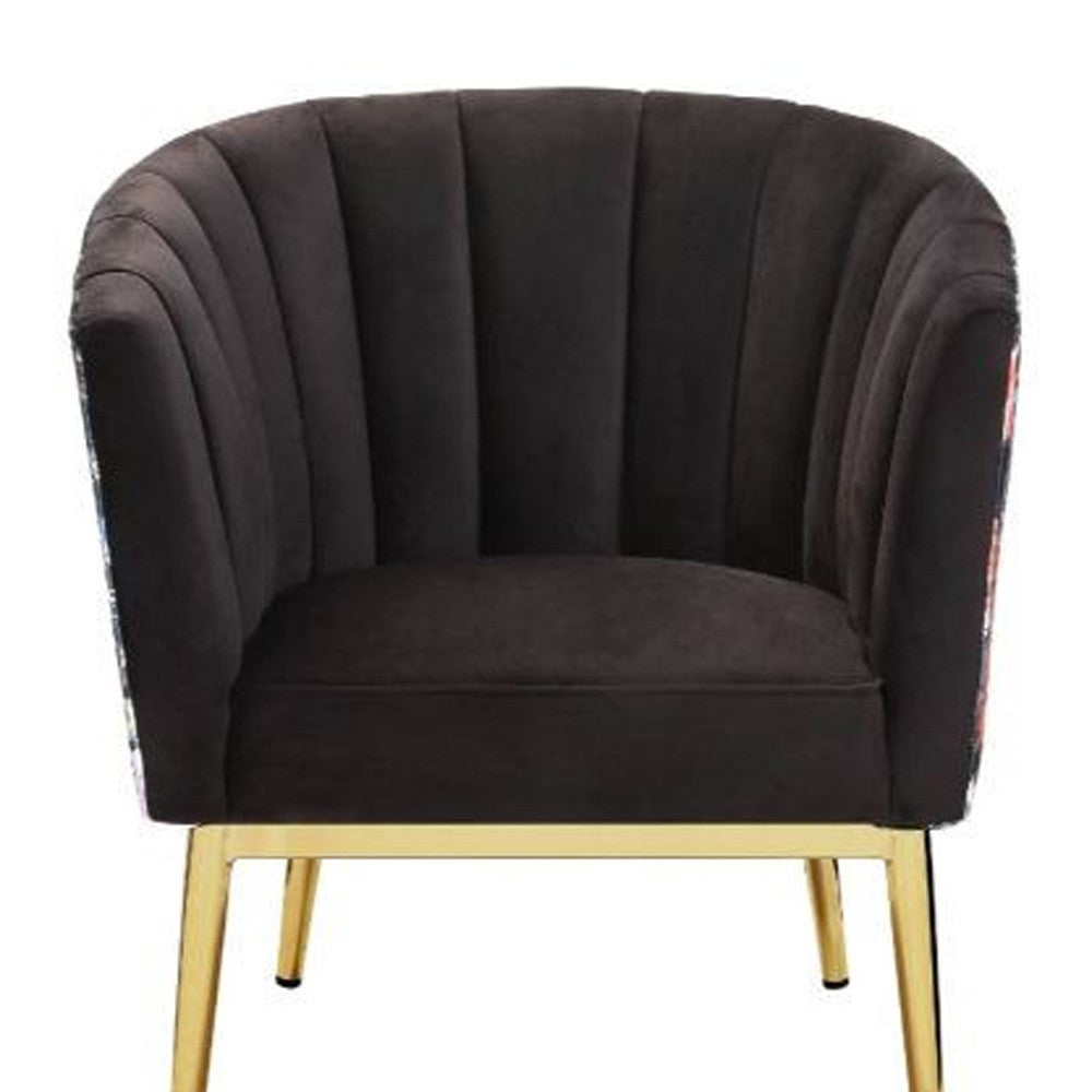 31" Black Velvet And Gold Striped Barrel Chair By Homeroots | Armchairs | Modishstore - 4