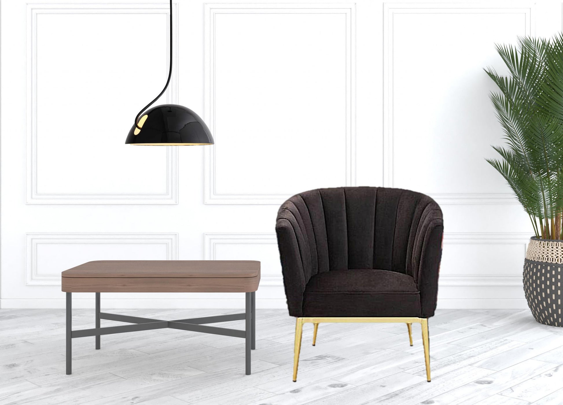 31" Black Velvet And Gold Striped Barrel Chair By Homeroots | Armchairs | Modishstore - 2