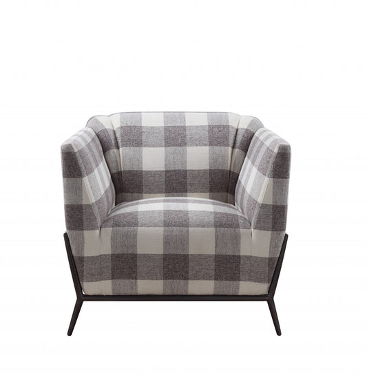32" Grey And Light Grey 100% Polyester And Brown Patchwork Club Chair By Homeroots