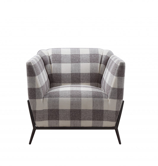 32" Grey And Light Grey 100% Polyester And Brown Patchwork Club Chair By Homeroots | Armchairs | Modishstore