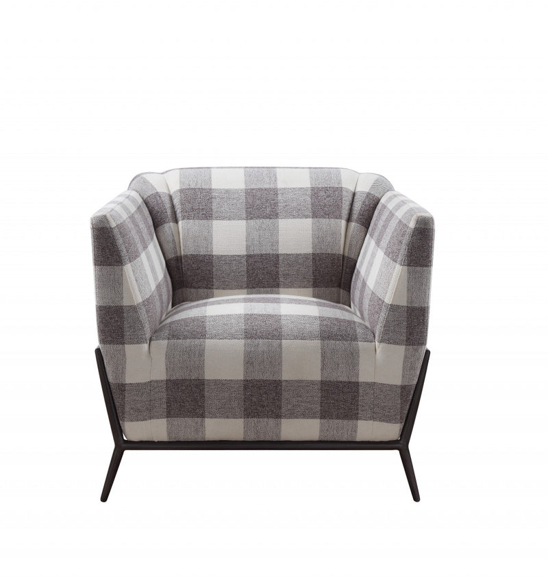 32" Grey And Light Grey 100% Polyester And Brown Patchwork Club Chair By Homeroots | Armchairs | Modishstore