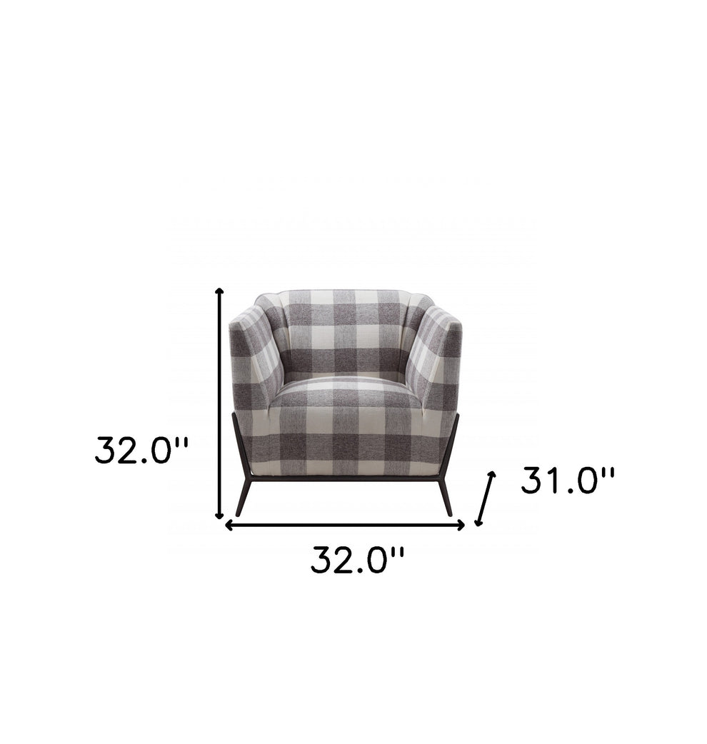 32" Grey And Light Grey 100% Polyester And Brown Patchwork Club Chair By Homeroots | Armchairs | Modishstore - 6