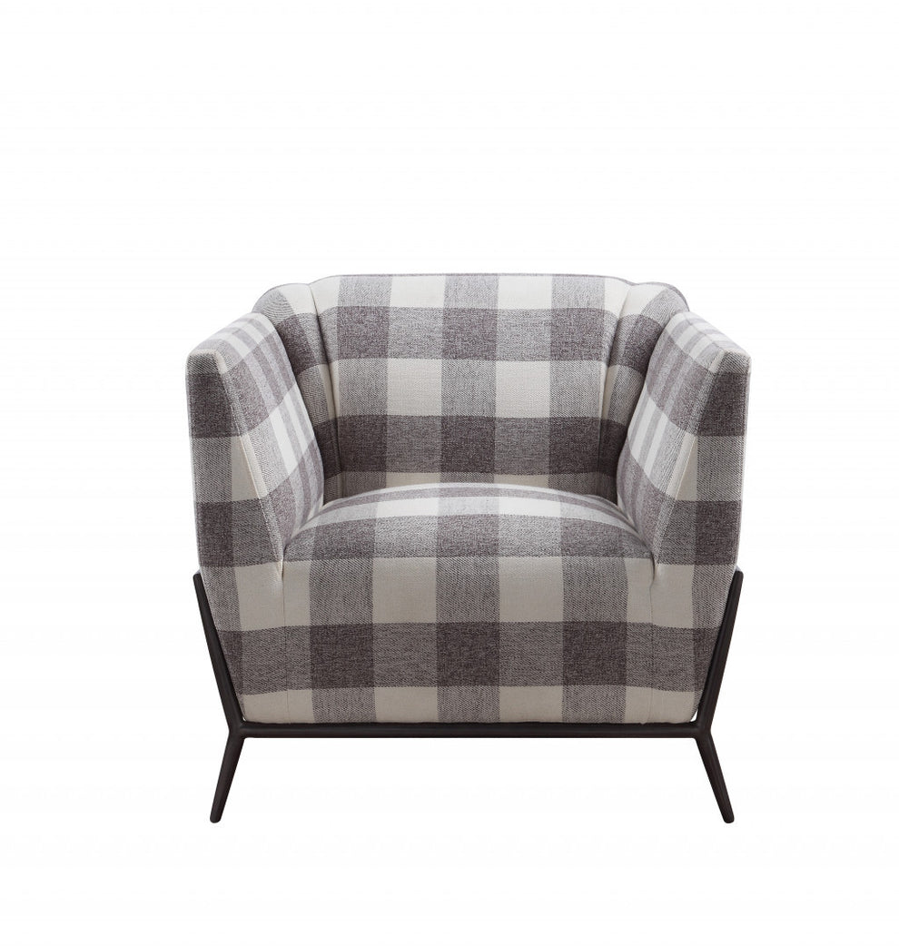 32" Grey And Light Grey 100% Polyester And Brown Patchwork Club Chair By Homeroots | Armchairs | Modishstore - 3
