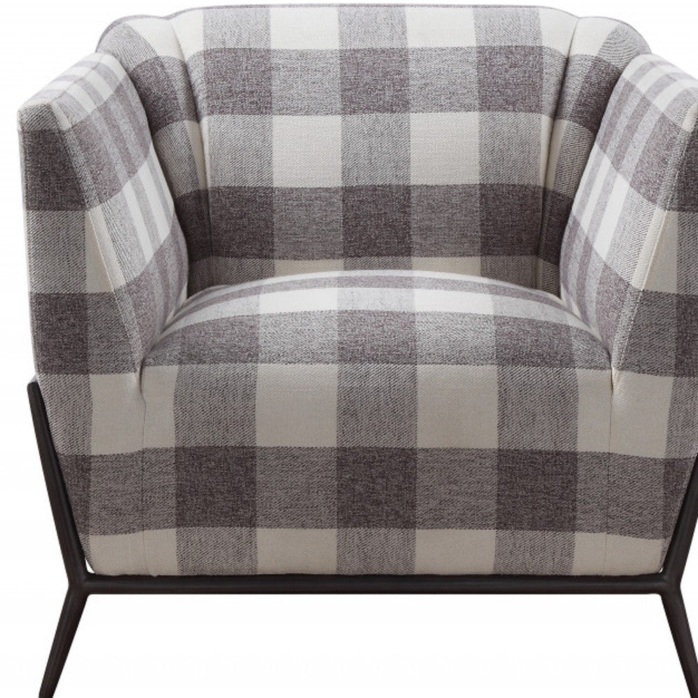 32" Grey And Light Grey 100% Polyester And Brown Patchwork Club Chair By Homeroots | Armchairs | Modishstore - 4