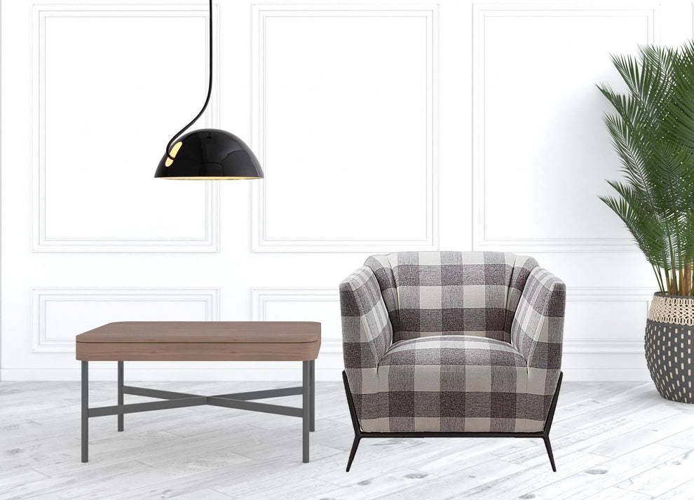 32" Grey And Light Grey 100% Polyester And Brown Patchwork Club Chair By Homeroots | Armchairs | Modishstore - 2