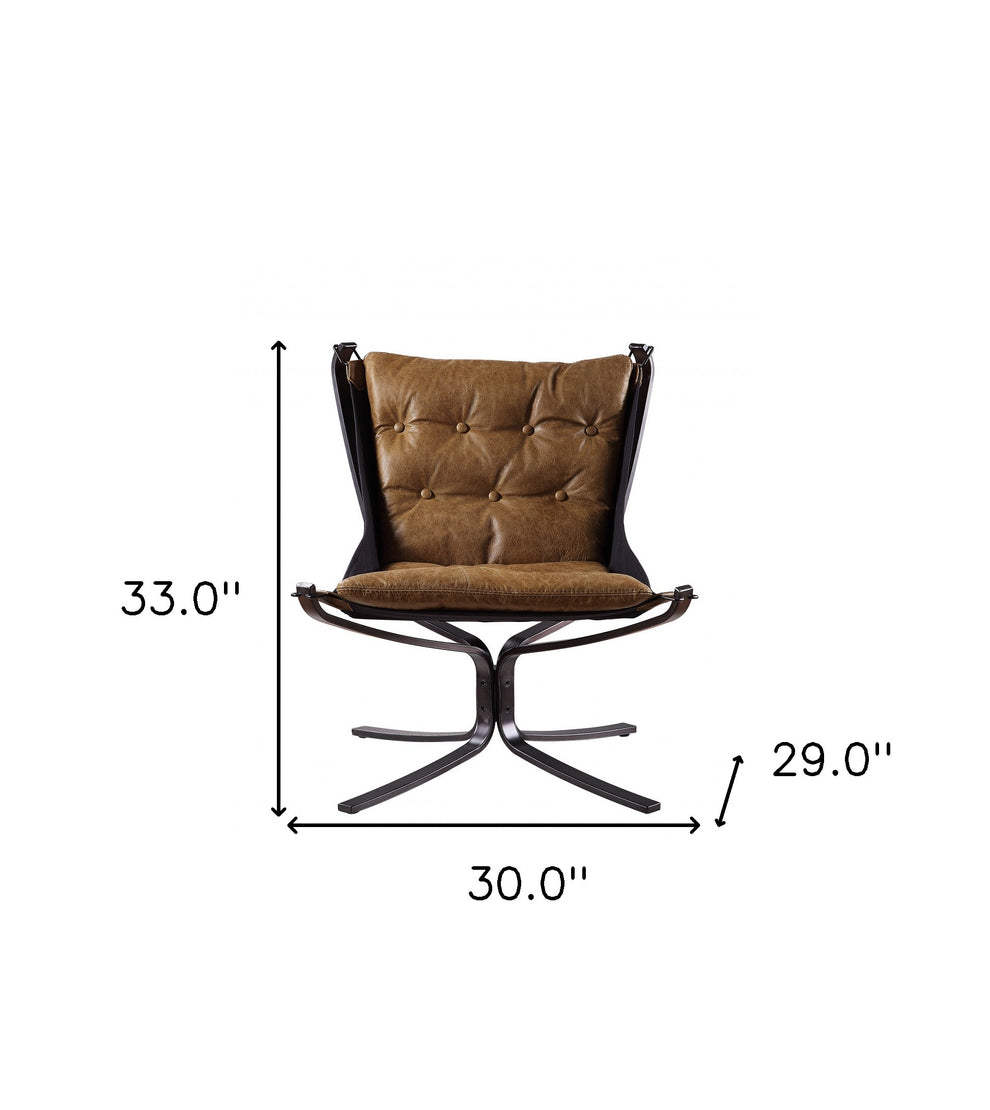 30" Coffee Top Grain Leather And Steel Solid Color Lounge Chair By Homeroots | Armchairs | Modishstore - 6