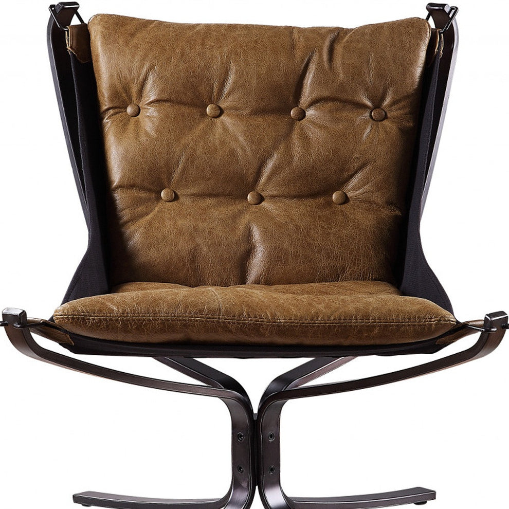 30" Coffee Top Grain Leather And Steel Solid Color Lounge Chair By Homeroots | Armchairs | Modishstore - 4