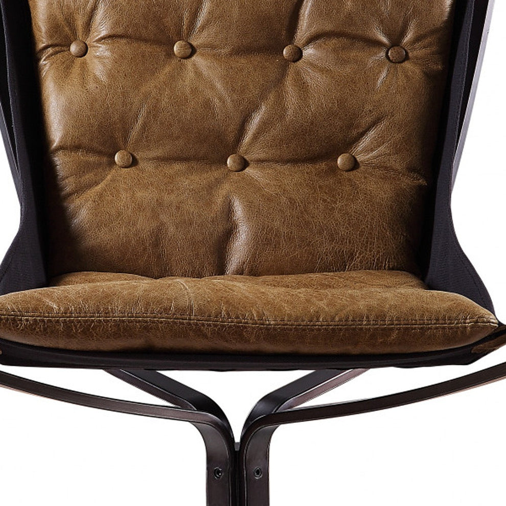 30" Coffee Top Grain Leather And Steel Solid Color Lounge Chair By Homeroots | Armchairs | Modishstore - 5