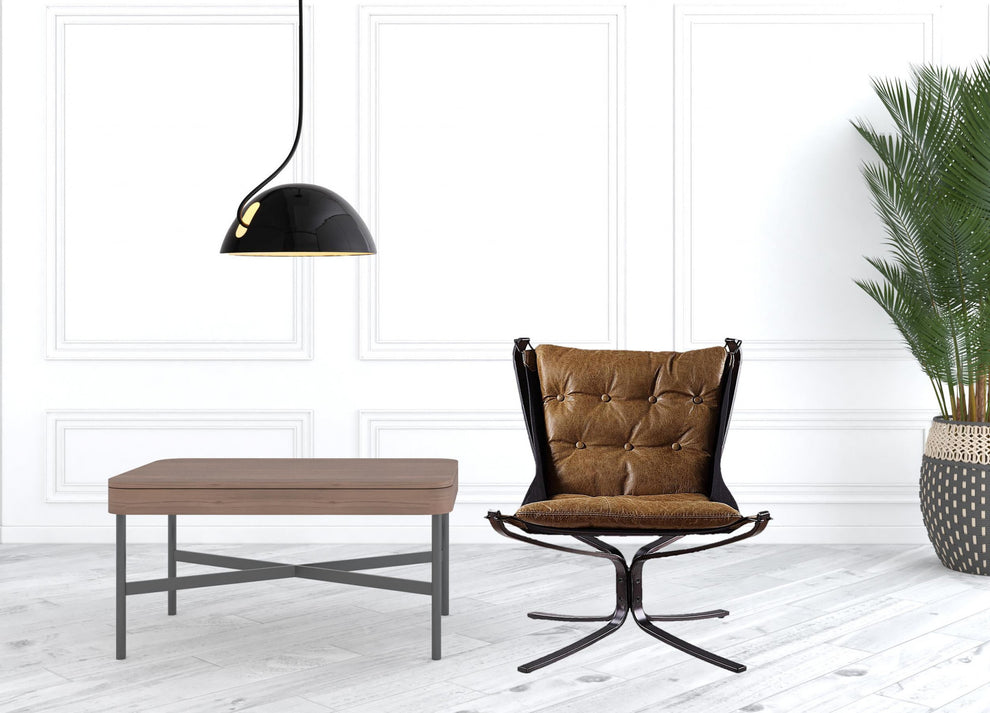 30" Coffee Top Grain Leather And Steel Solid Color Lounge Chair By Homeroots | Armchairs | Modishstore - 2