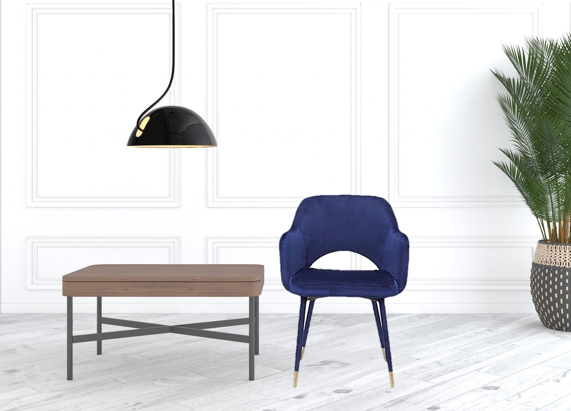 22" Ocean Blue Velvet And Gold Solid Color Parsons Chair By Homeroots | Armchairs | Modishstore - 2