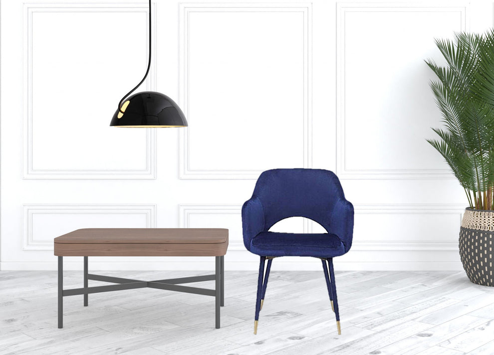 22" Ocean Blue Velvet And Gold Solid Color Parsons Chair By Homeroots | Armchairs | Modishstore - 2