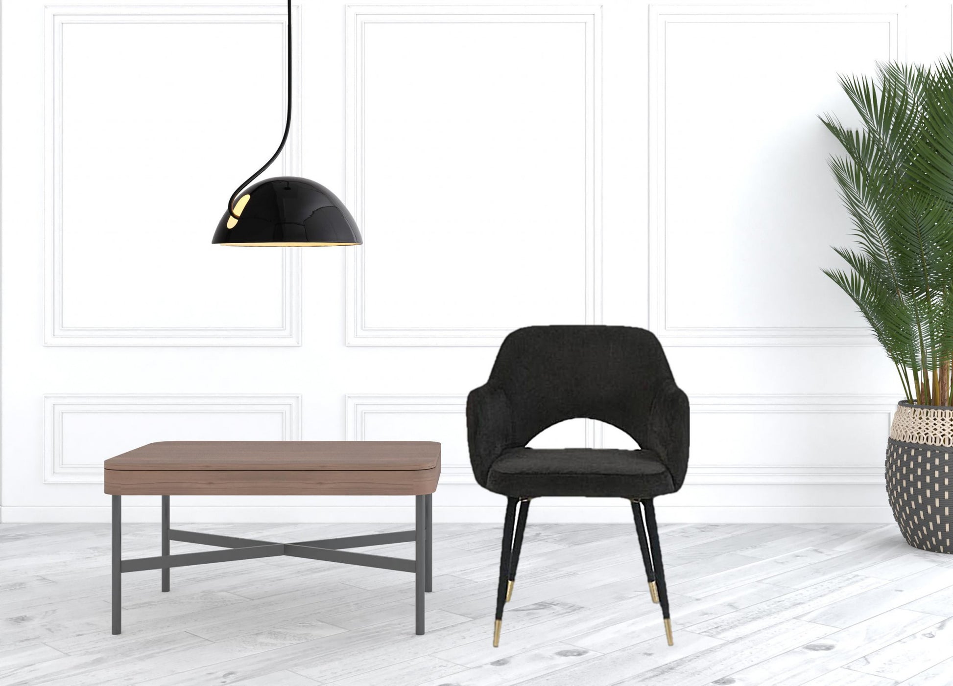 22" Black Velvet And Gold Solid Color Parsons Chair By Homeroots | Armchairs | Modishstore - 2