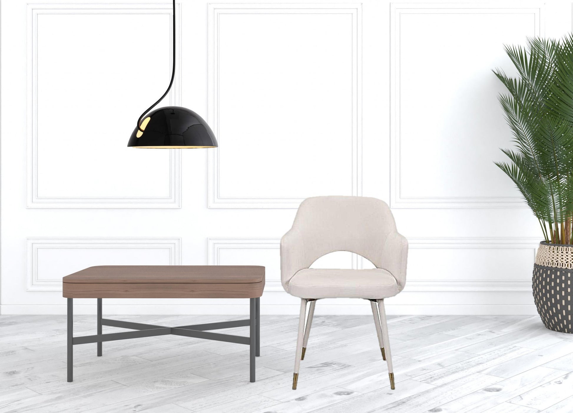 22" Cream Velvet And Gold Solid Color Parsons Chair By Homeroots | Armchairs | Modishstore - 2