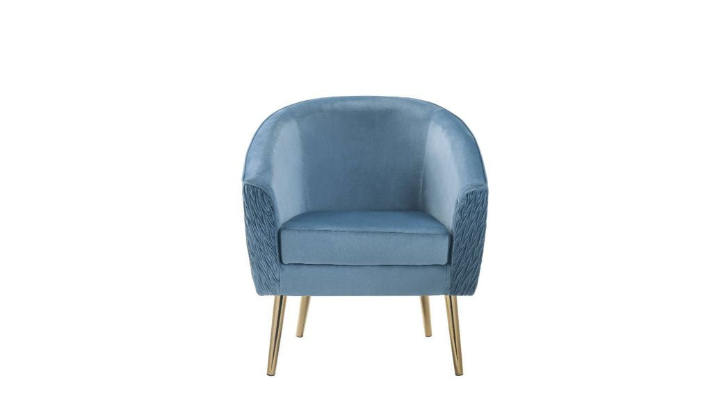 28" Blue Velvet And Gold Ikat Barrel Chair By Homeroots | Armchairs | Modishstore