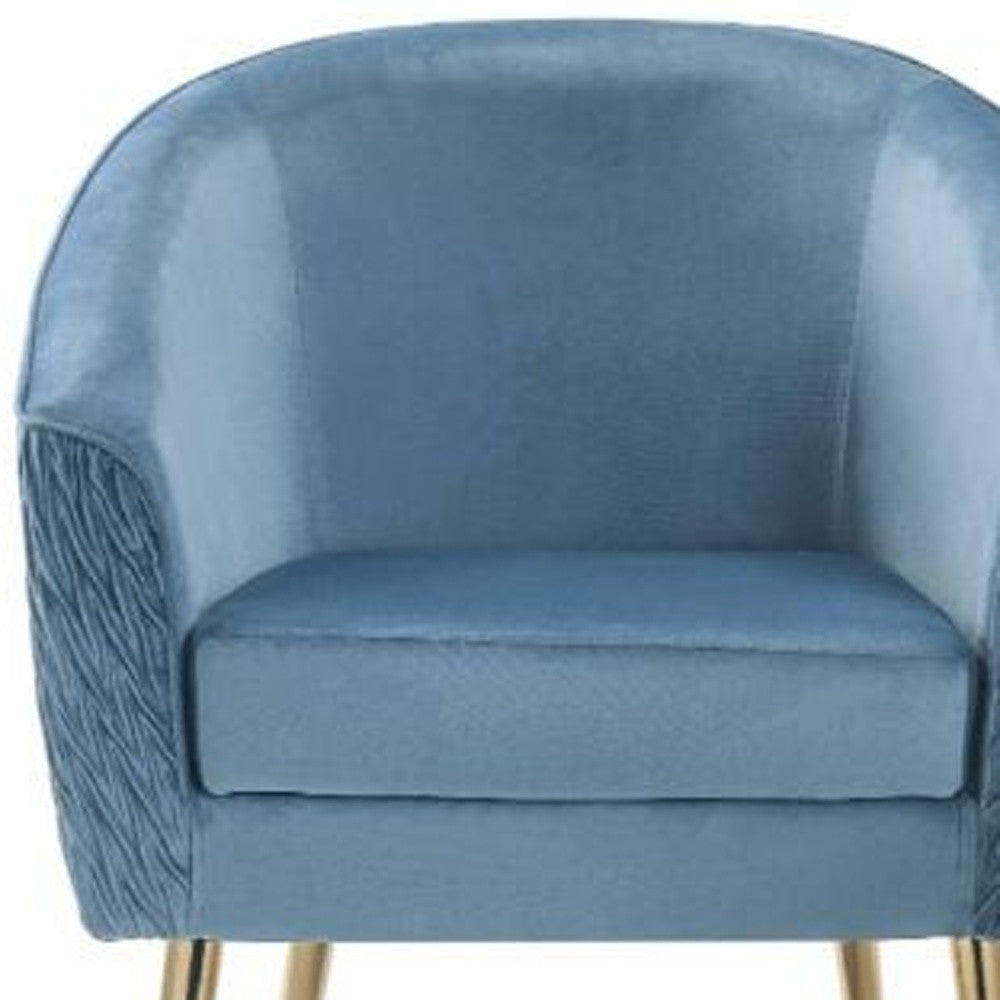 28" Blue Velvet And Gold Ikat Barrel Chair By Homeroots | Armchairs | Modishstore - 3