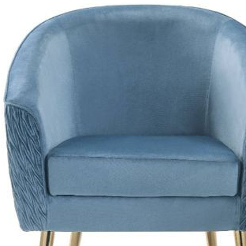 28" Blue Velvet And Gold Ikat Barrel Chair By Homeroots | Armchairs | Modishstore - 3