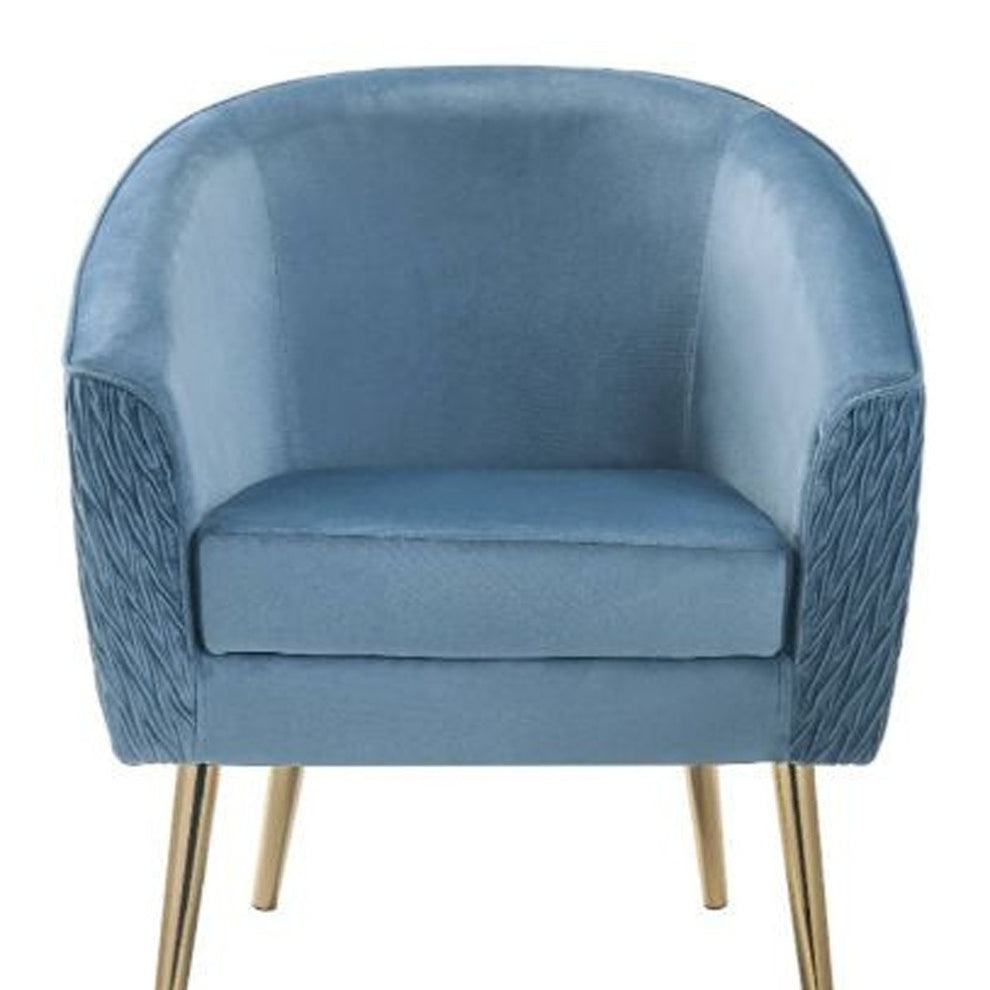 28" Blue Velvet And Gold Ikat Barrel Chair By Homeroots | Armchairs | Modishstore - 4