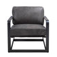 28" Gray Black Top Grain Leather And Steel Solid Color Arm Chair By Homeroots | Armchairs | Modishstore