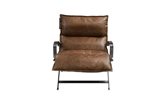 28" Brown Top Grain Leather And Steel Lounge Chair By Homeroots | Armchairs | Modishstore