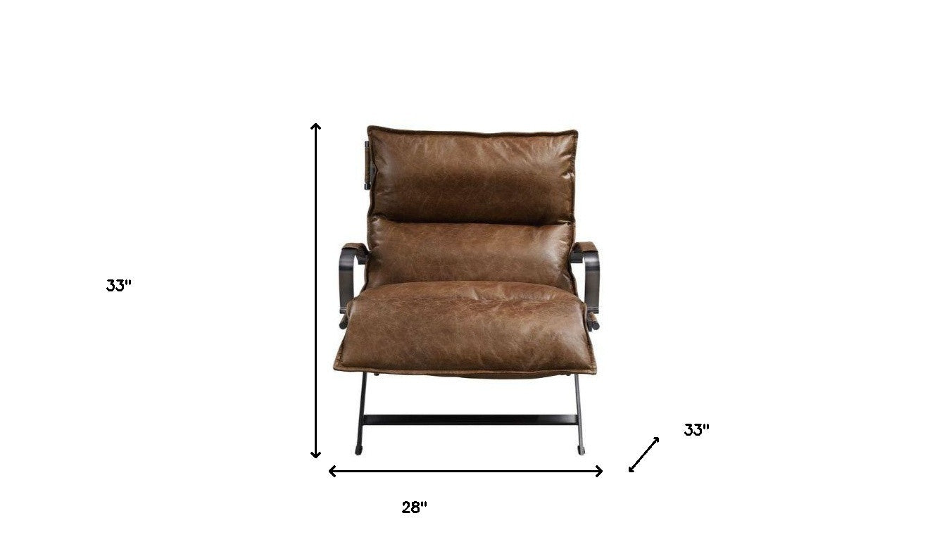 28" Brown Top Grain Leather And Steel Lounge Chair By Homeroots | Armchairs | Modishstore - 5
